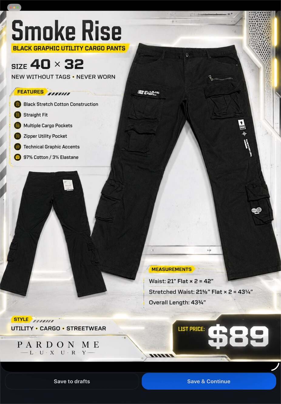 Smoke Rise Black Graphic Utility Cargo Pants